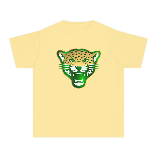 Kitten Youth Tee — Green & Gold Roaring Jaguar Mascot with “The Lab” Back Script