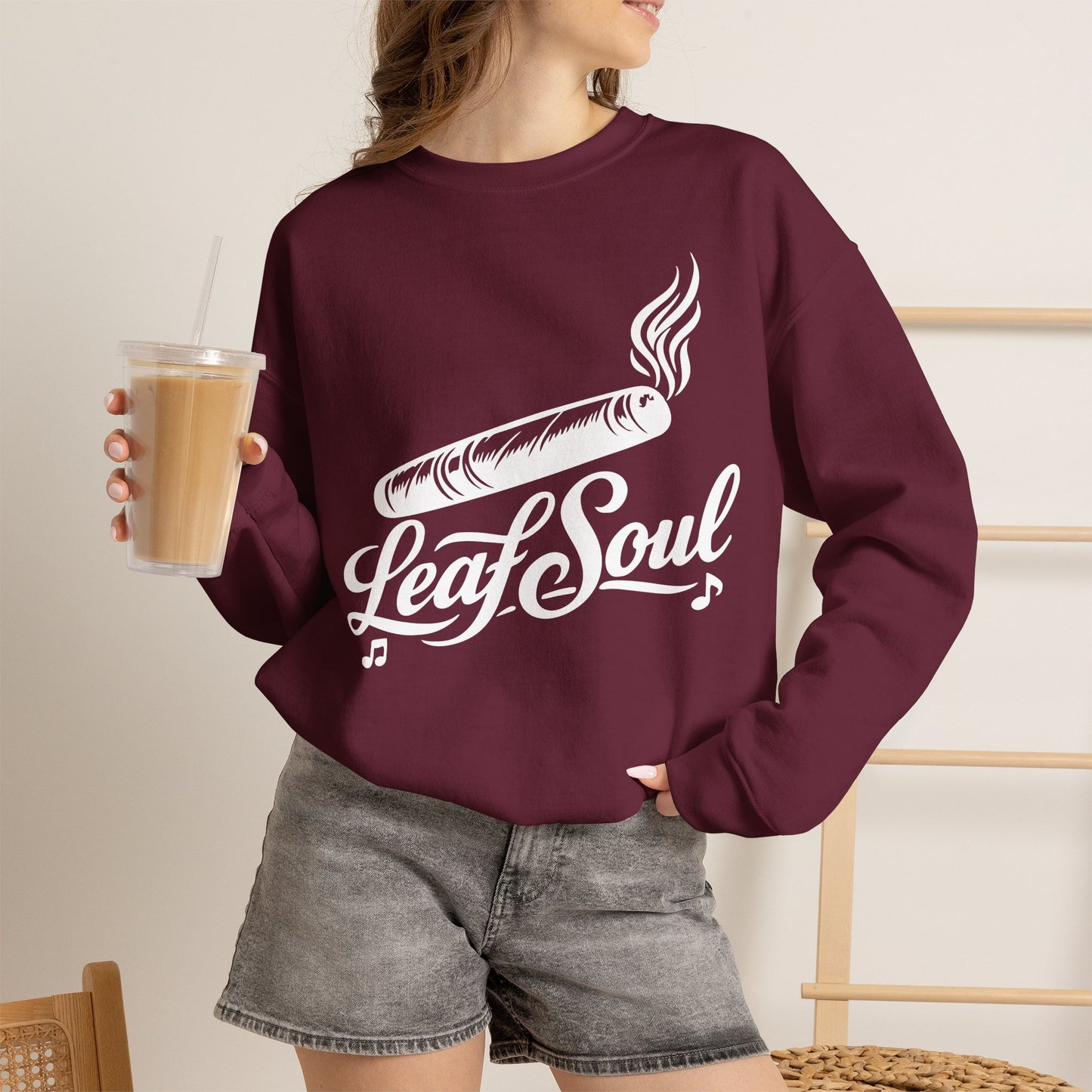 LeafSoul Crewneck Sweatshirt — Retro Roll & Script Graphic
